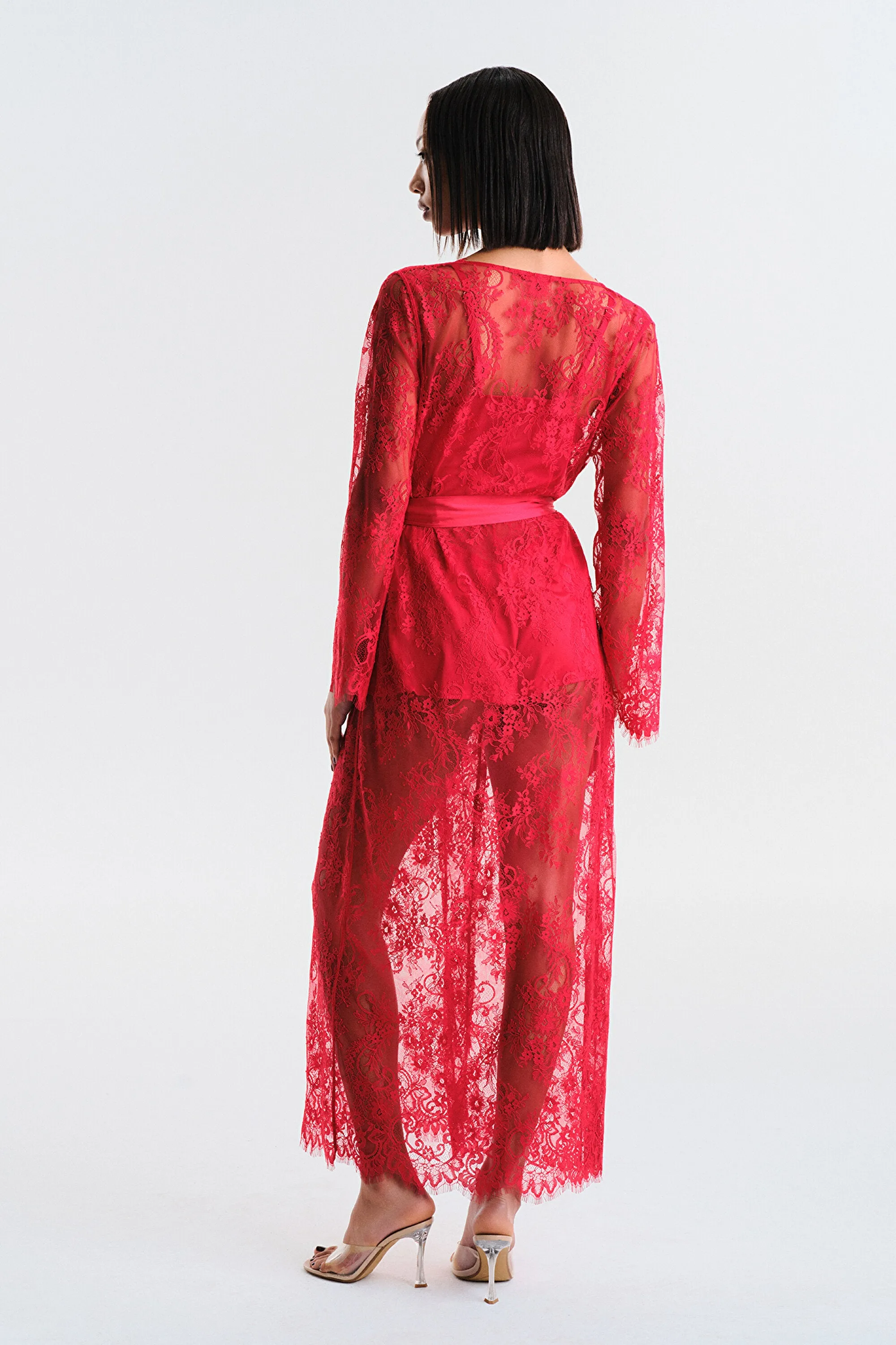Pirra Lace Red Dressing Gown - Privee Collection