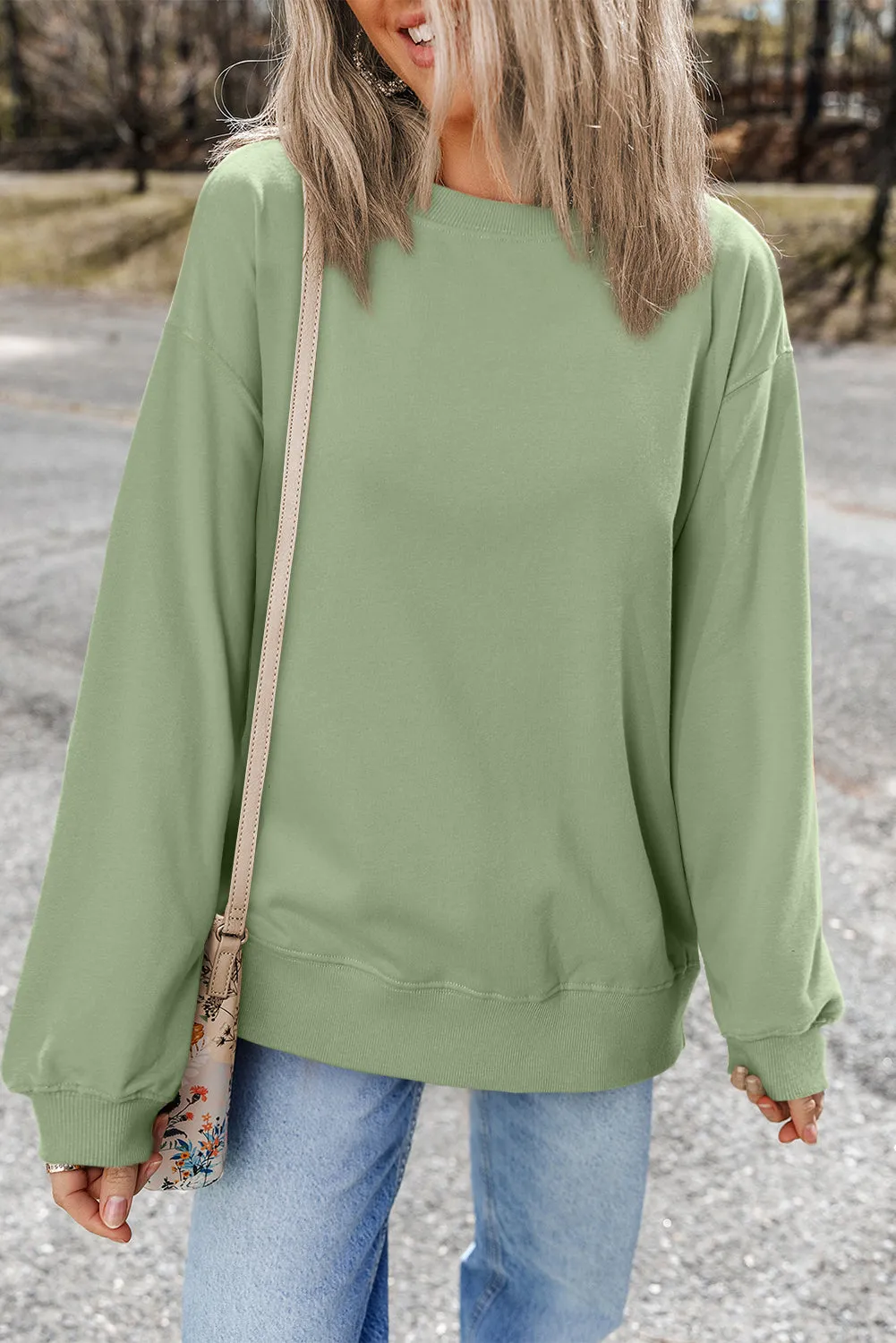 Plain Drop Shoulder Pullover Sweatshirt