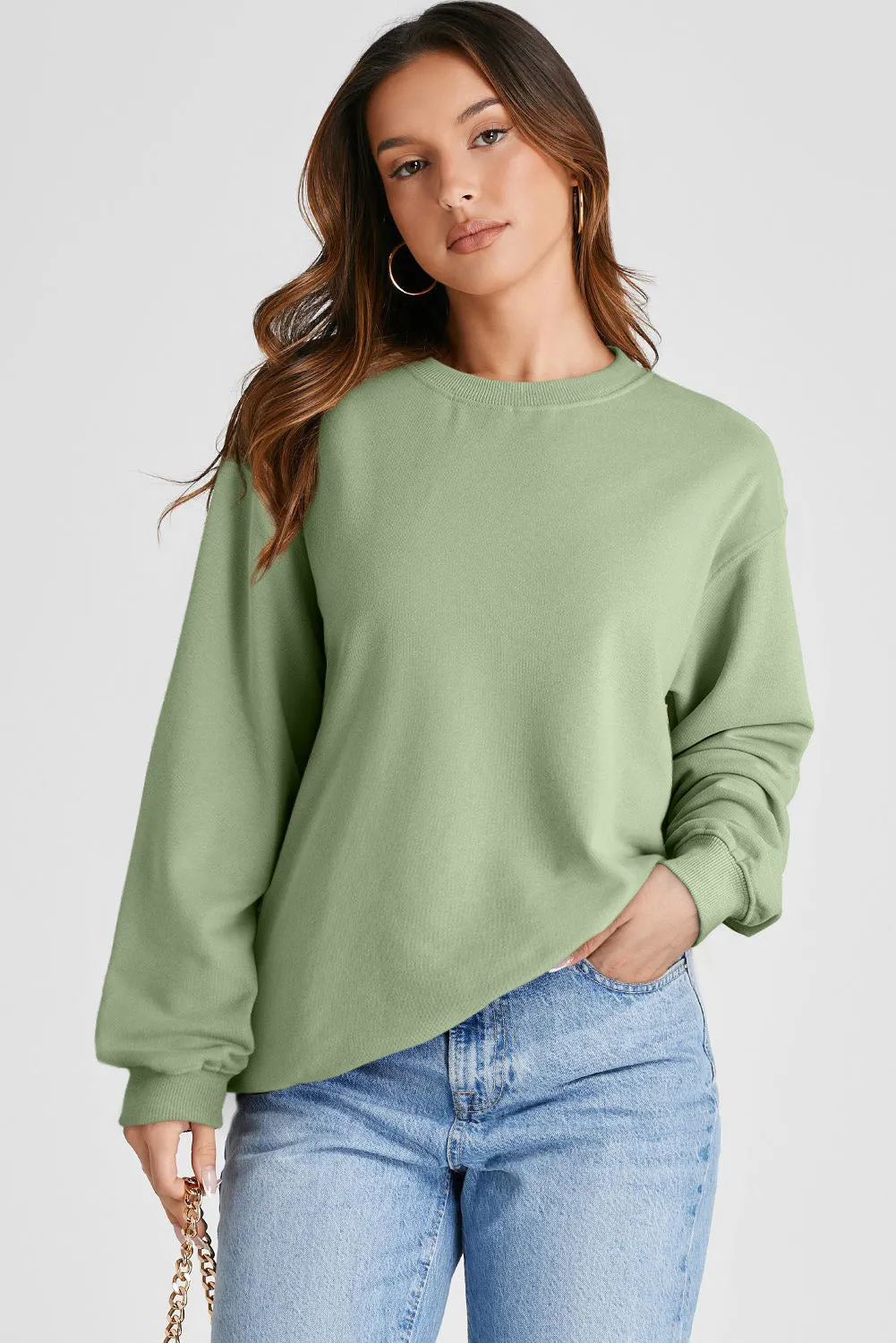 Plain Drop Shoulder Pullover Sweatshirt