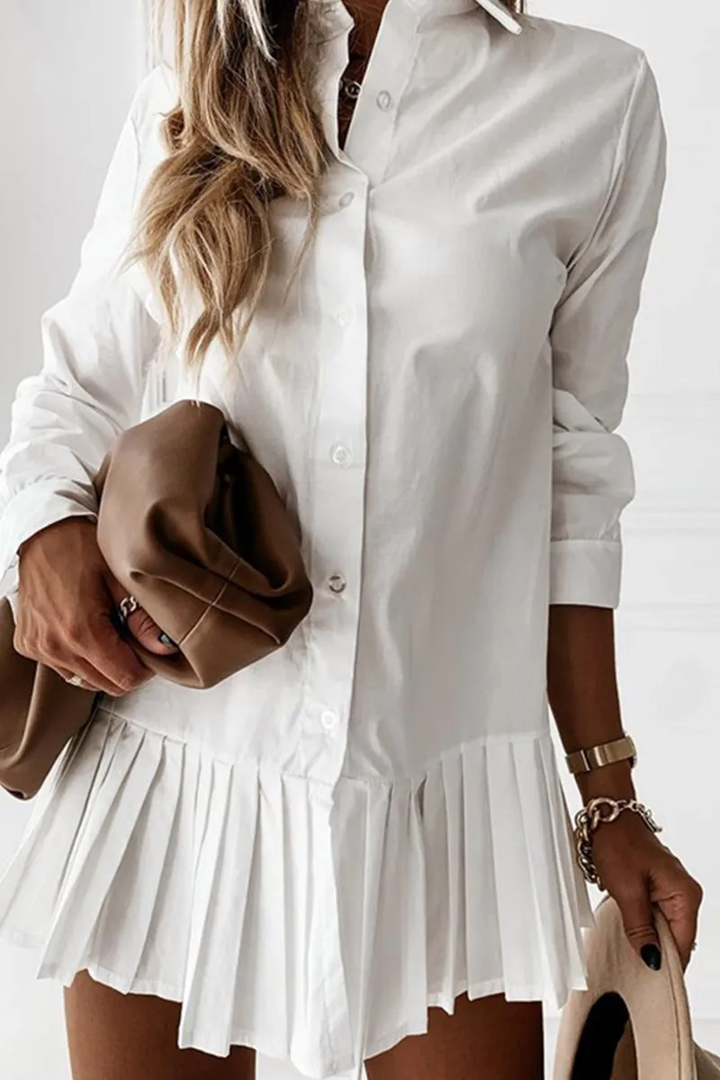 Pleated Fashion Plain Shirt Dress