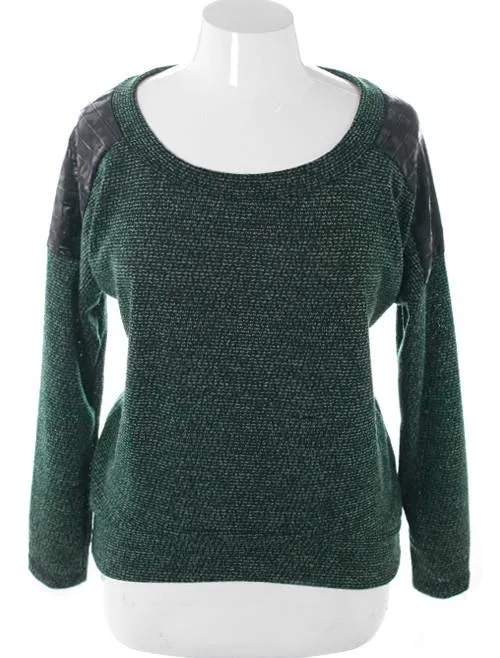 Plus Size Commando Leopard Shoulder Green Sweater
