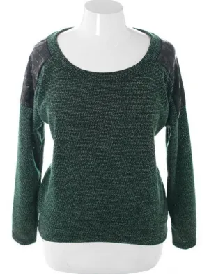 Plus Size Commando Leopard Shoulder Green Sweater