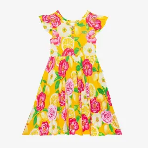 Posh Peanut Annika Ruffled Capsleeve Henley Twirl Dress