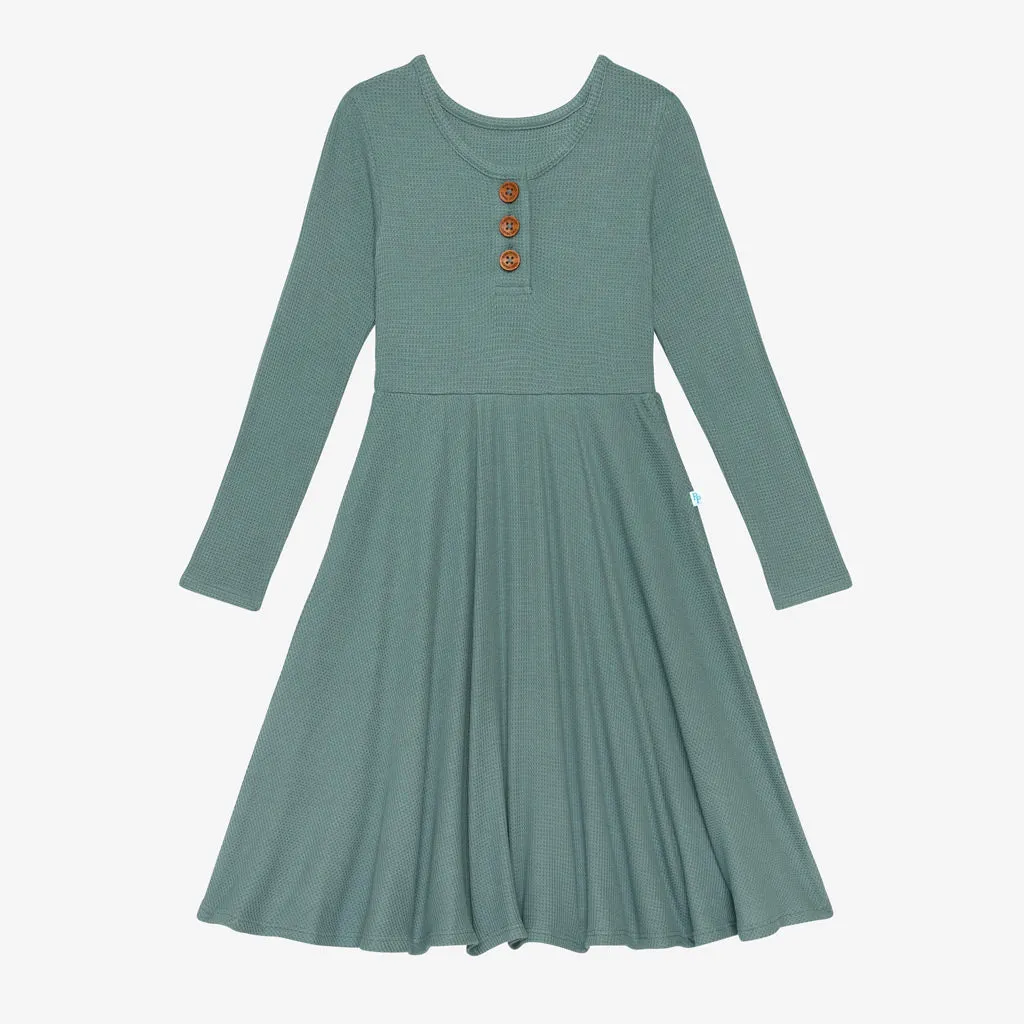 Posh Peanut Arctic Waffle L/S Henley Twirl Dress