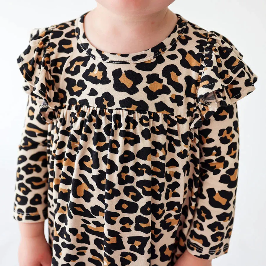 Posh Peanut Lana Leopard 3/4 Sleeve Flutter Dress