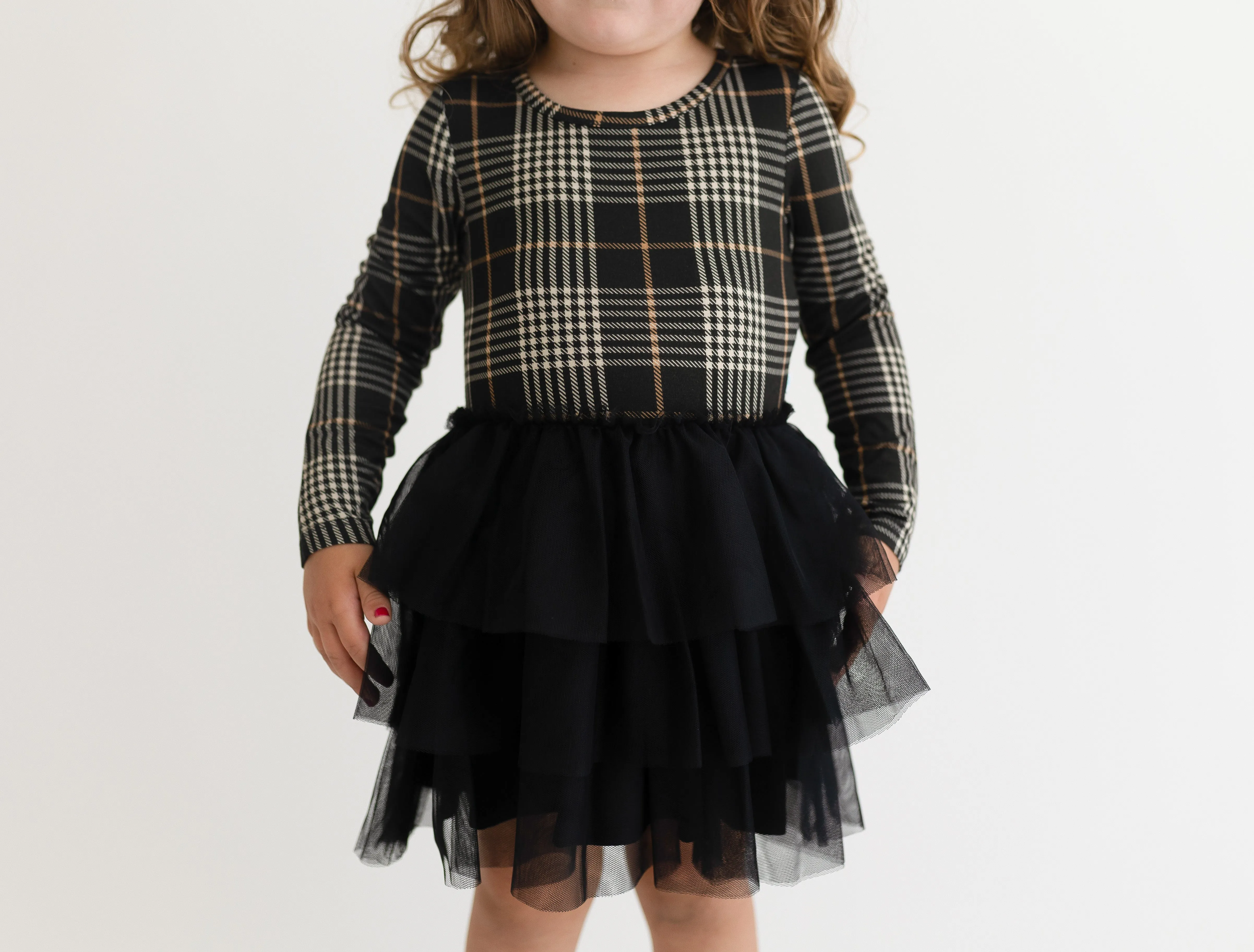 Posh Peanut Long Sleeve Girls Tulle Dress in Sanders