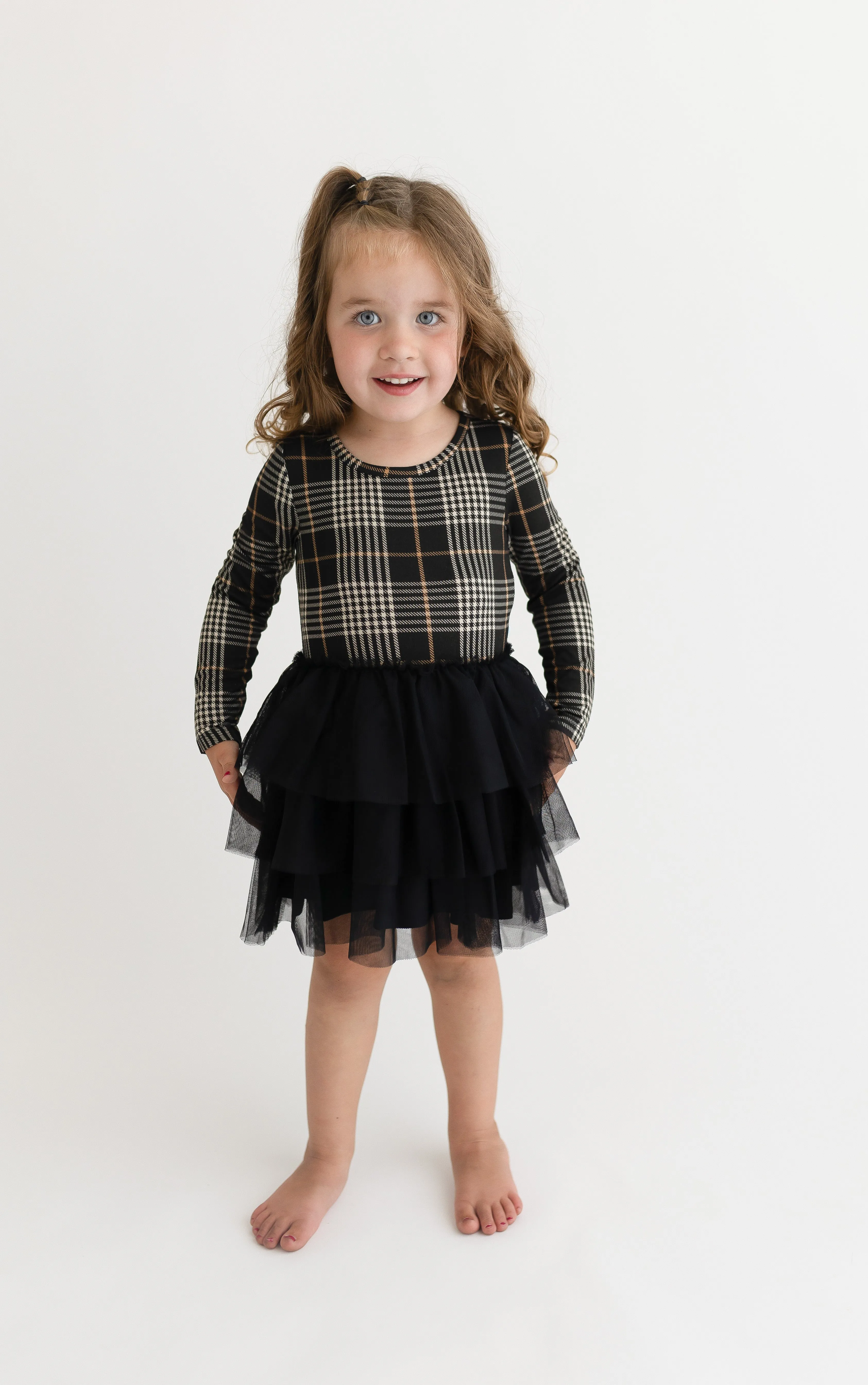 Posh Peanut Long Sleeve Girls Tulle Dress in Sanders
