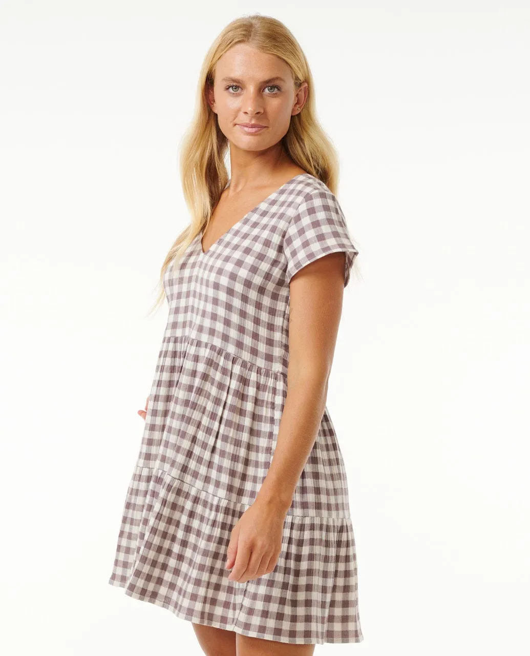 PREMIUM SURF CHECK DRESS - EGG PLANT