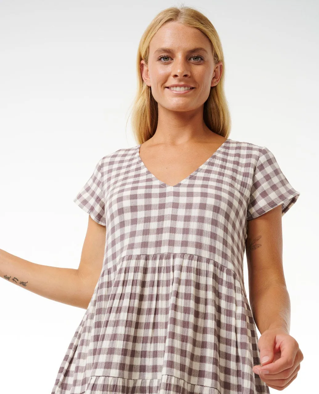 PREMIUM SURF CHECK DRESS - EGG PLANT