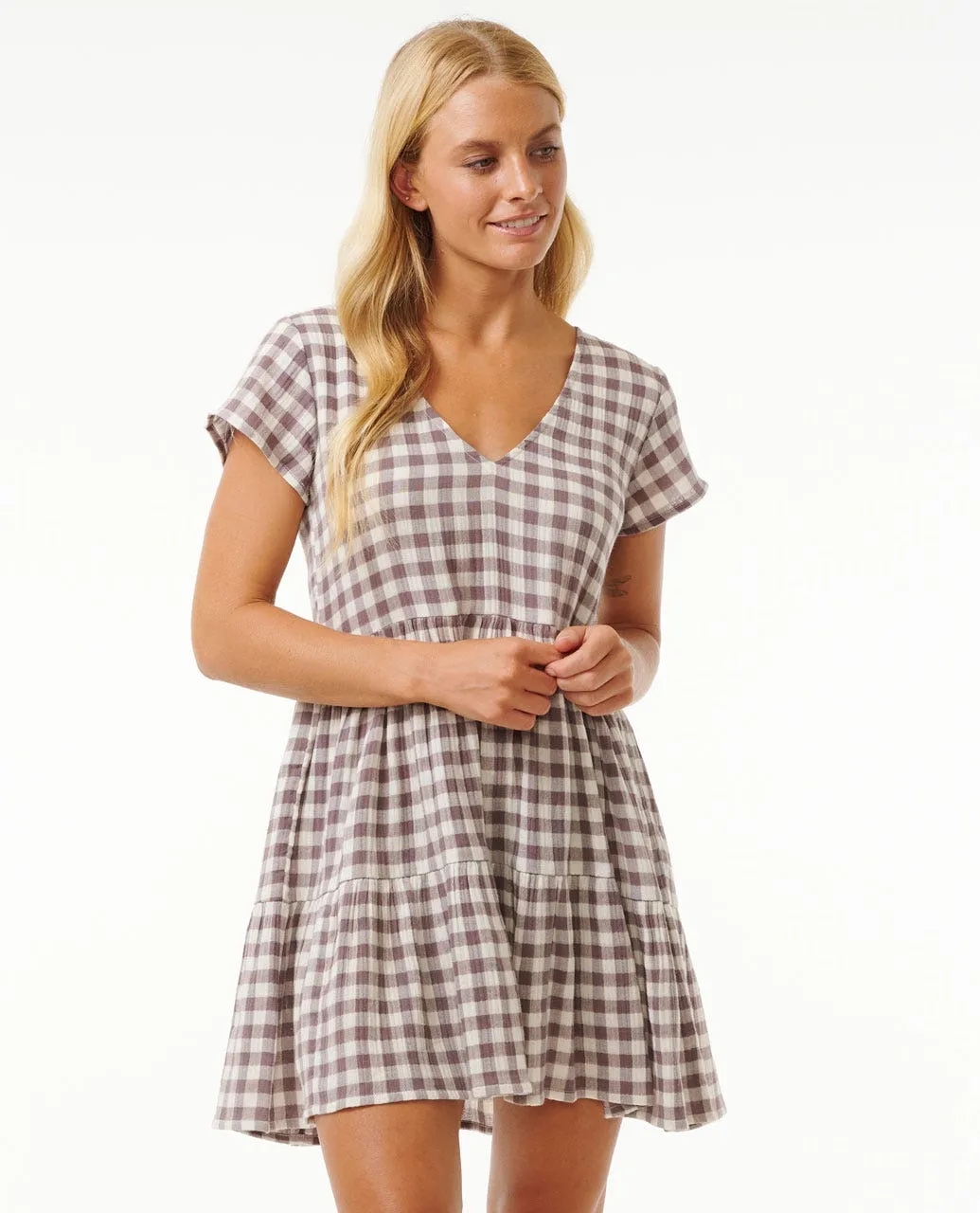 PREMIUM SURF CHECK DRESS - EGG PLANT
