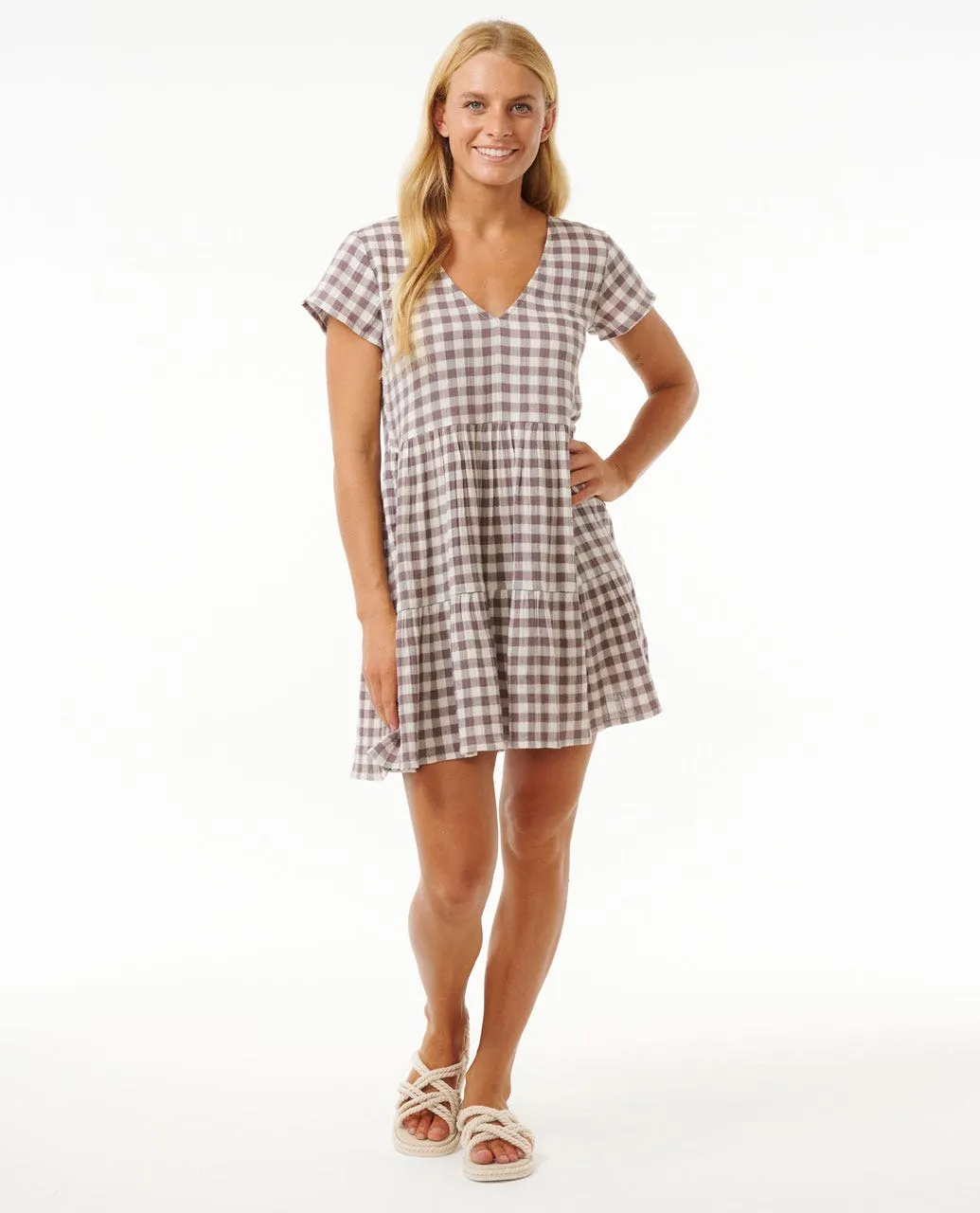 PREMIUM SURF CHECK DRESS - EGG PLANT