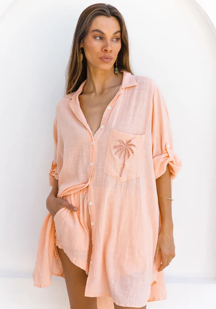 PRESALE 3 Palms Shirt Dress - Grapefruit
