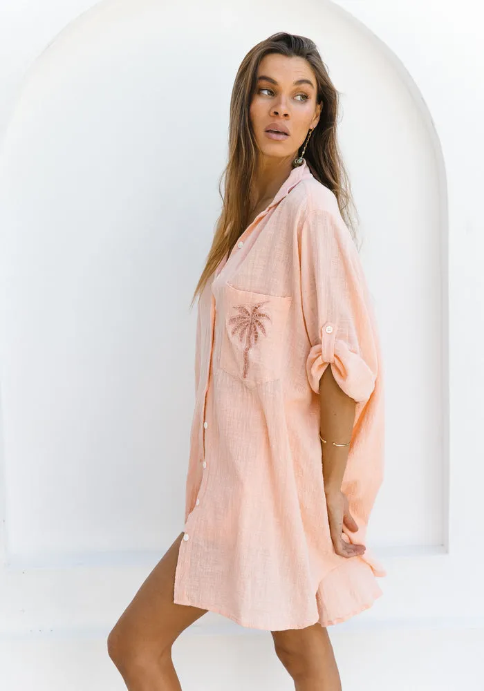 PRESALE 3 Palms Shirt Dress - Grapefruit