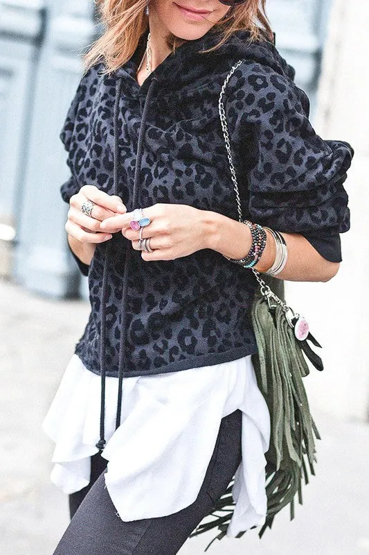 PRETTY LEOPARD CROPPED HOOODIE