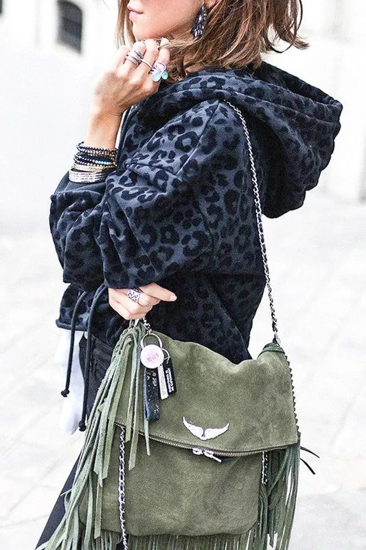 PRETTY LEOPARD CROPPED HOOODIE