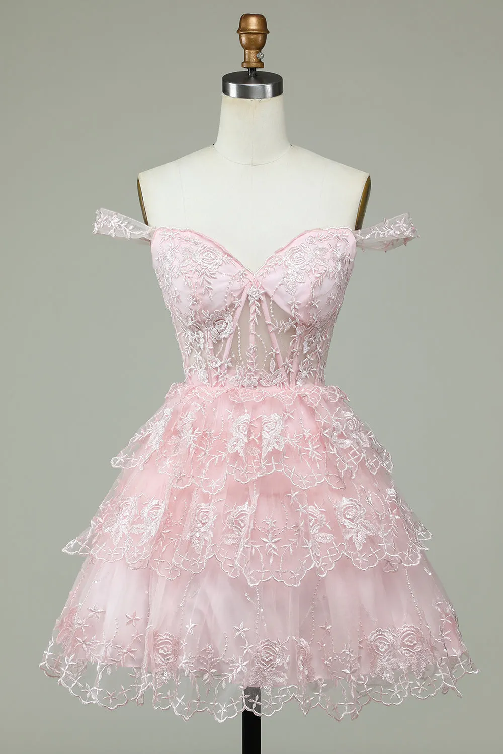 Princess A Line Corset Tiered Purple Short Homecoming Dress with Lace