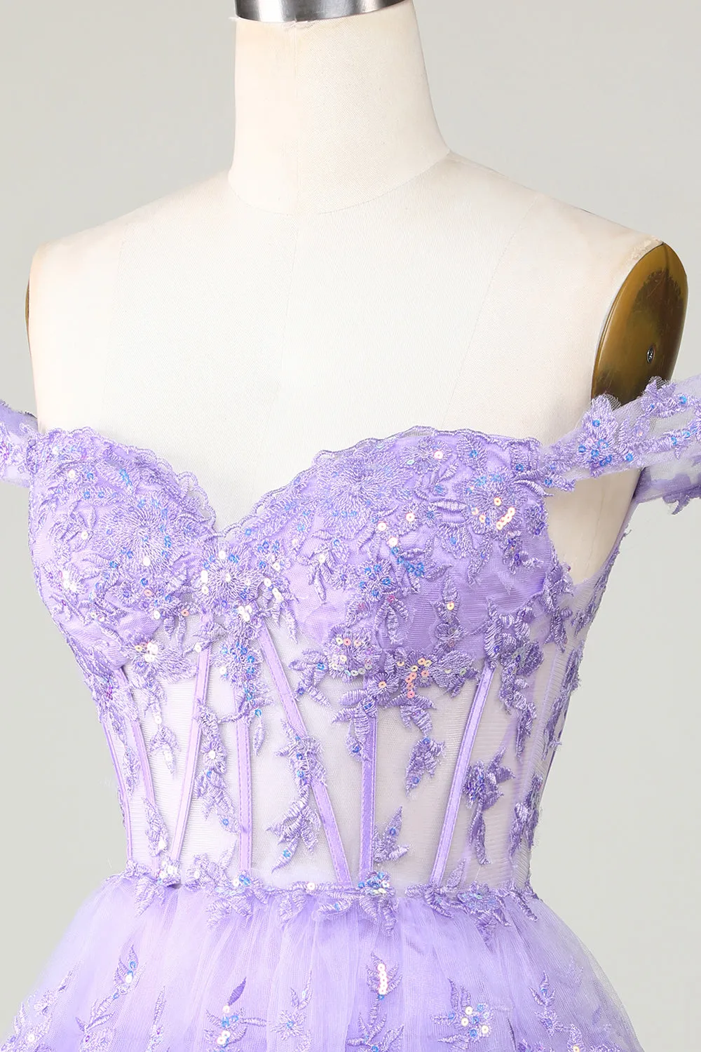 Princess A Line Corset Tiered Purple Short Homecoming Dress with Lace