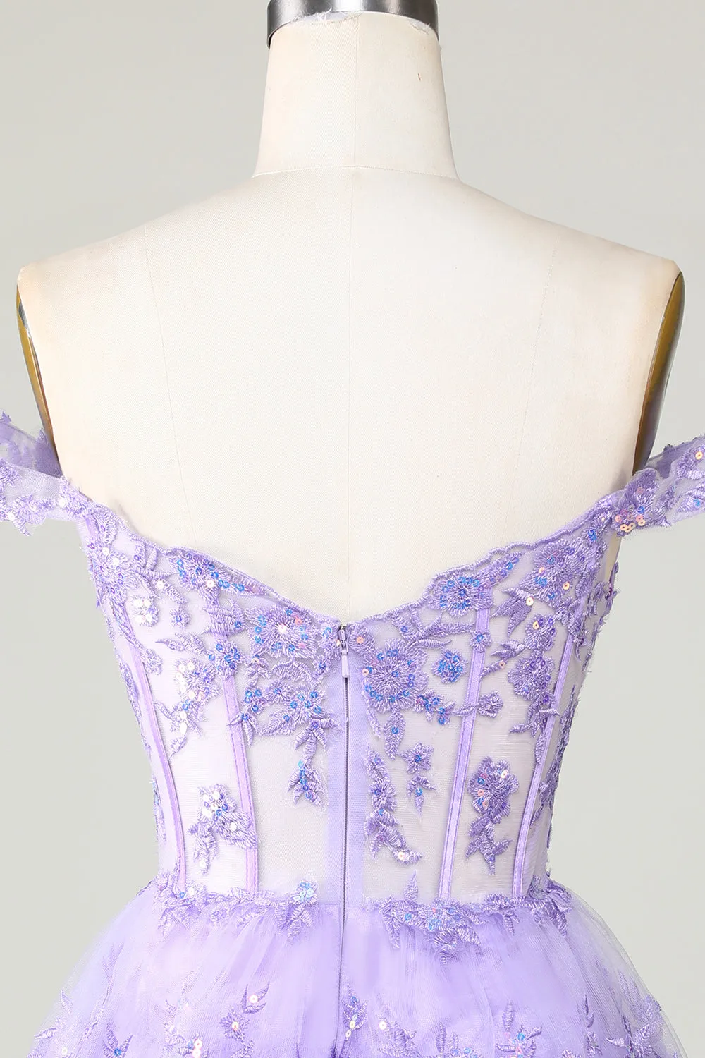 Princess A Line Corset Tiered Purple Short Homecoming Dress with Lace