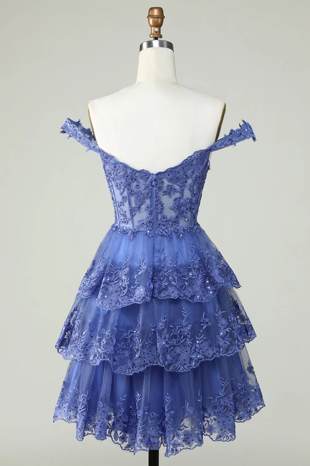 Princess A Line Corset Tiered Purple Short Homecoming Dress with Lace