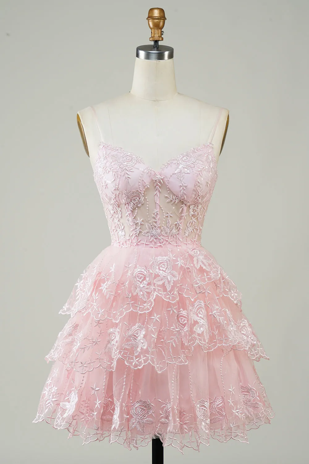 Princess A Line Corset Tiered Purple Short Homecoming Dress with Lace