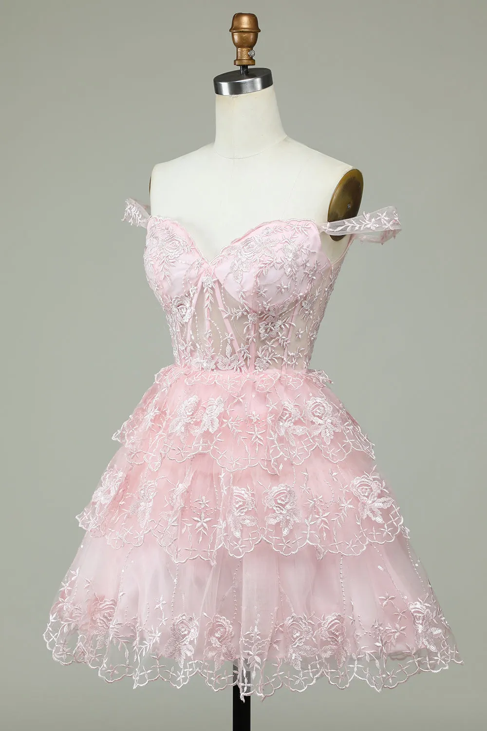 Princess A Line Corset Tiered Purple Short Homecoming Dress with Lace