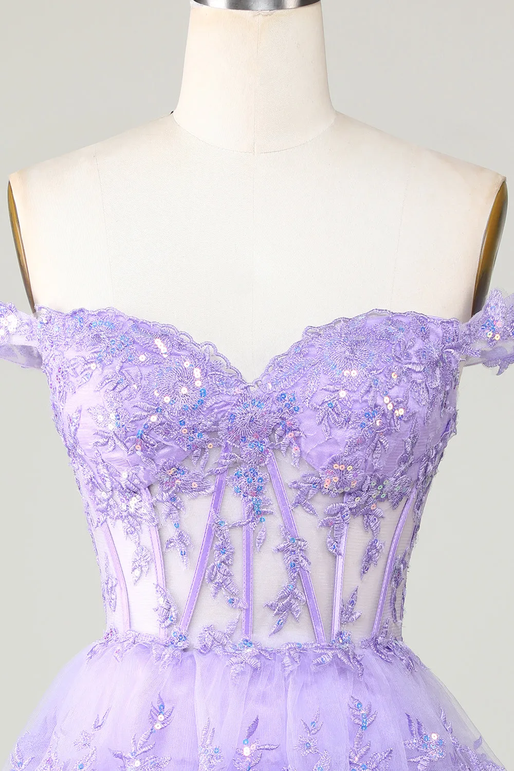 Princess A Line Corset Tiered Purple Short Homecoming Dress with Lace