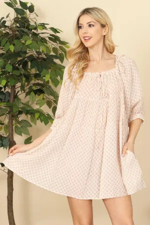 Printed Half Puff Sleeve Baby Doll Dress