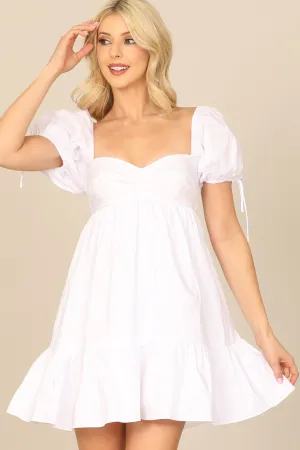 PUFF SLEEVE BABYDOLL SOLID MINI DRESS