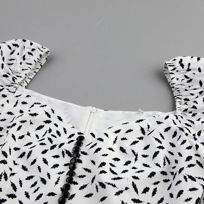 Puff Sleeve Square Collar Floral Vintage Midi Dresses
