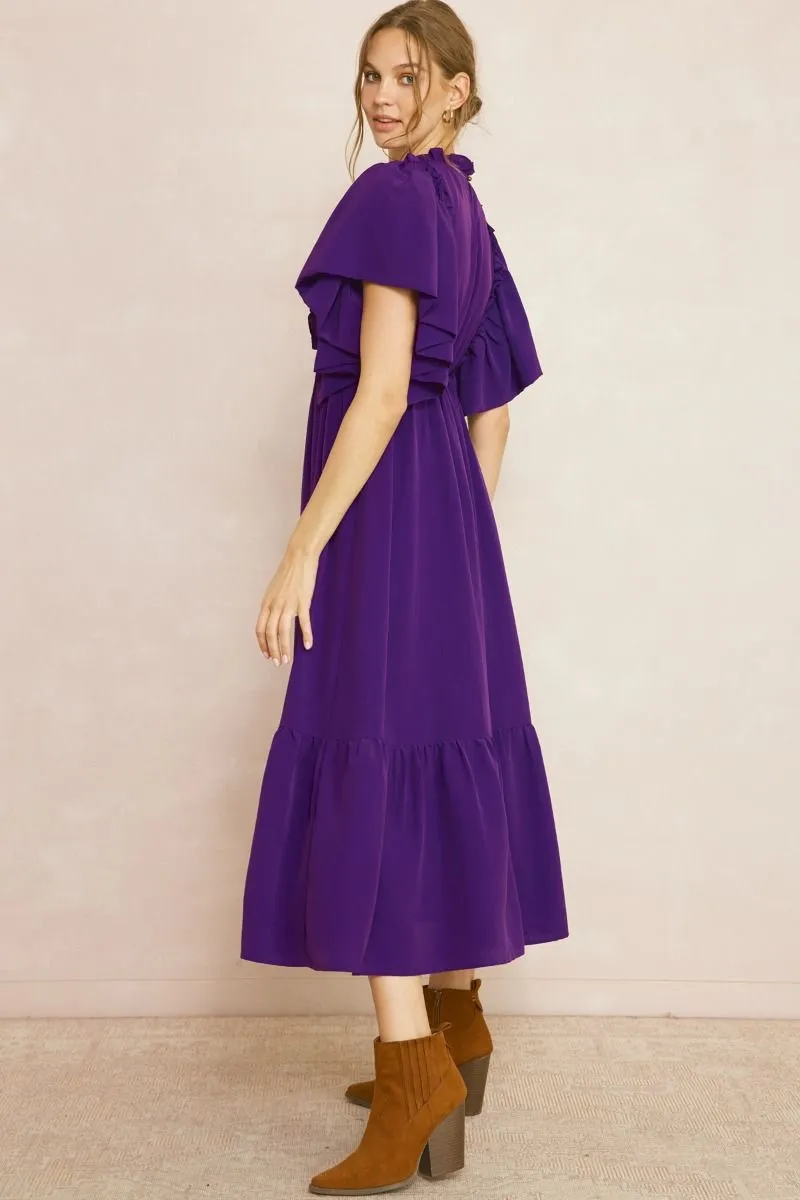 Purple Mock Neck Midi Dress