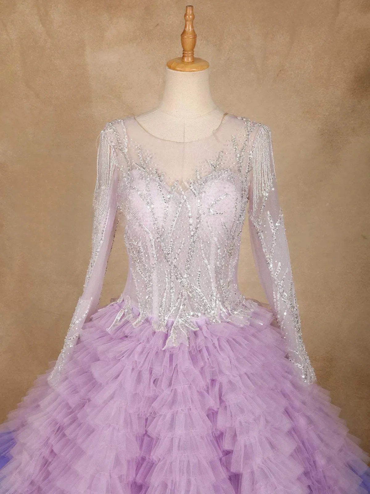 Purple Ruffled Sequins Net Ball Bridal Reception Gown