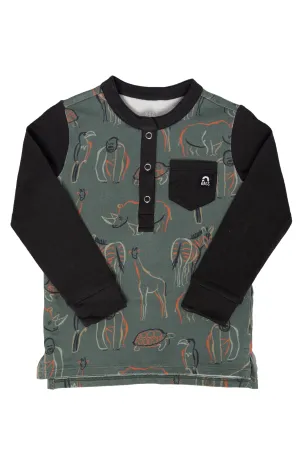 RAGS L/S Henley Pocket Kids Tee - Zoo Animals