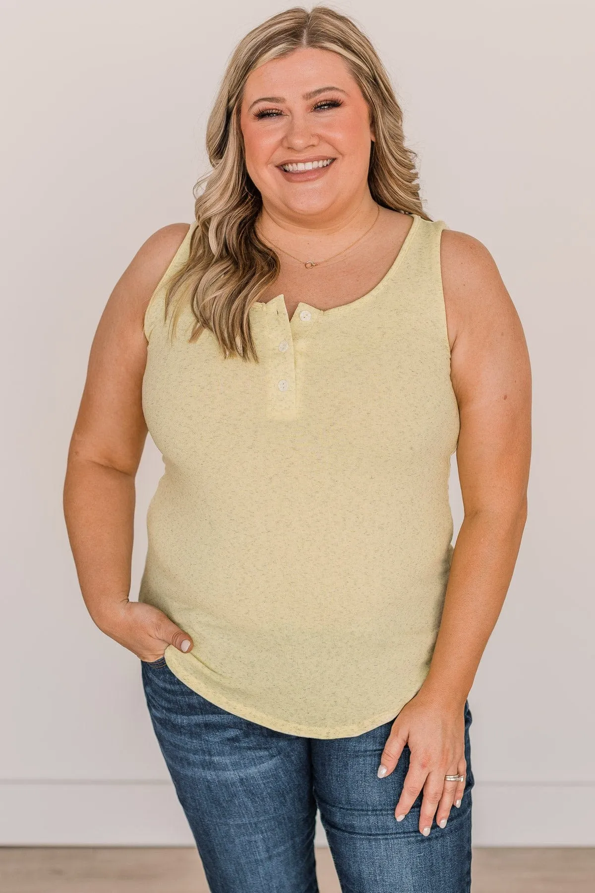 Ray Of Light Button Tank Top- Yellow