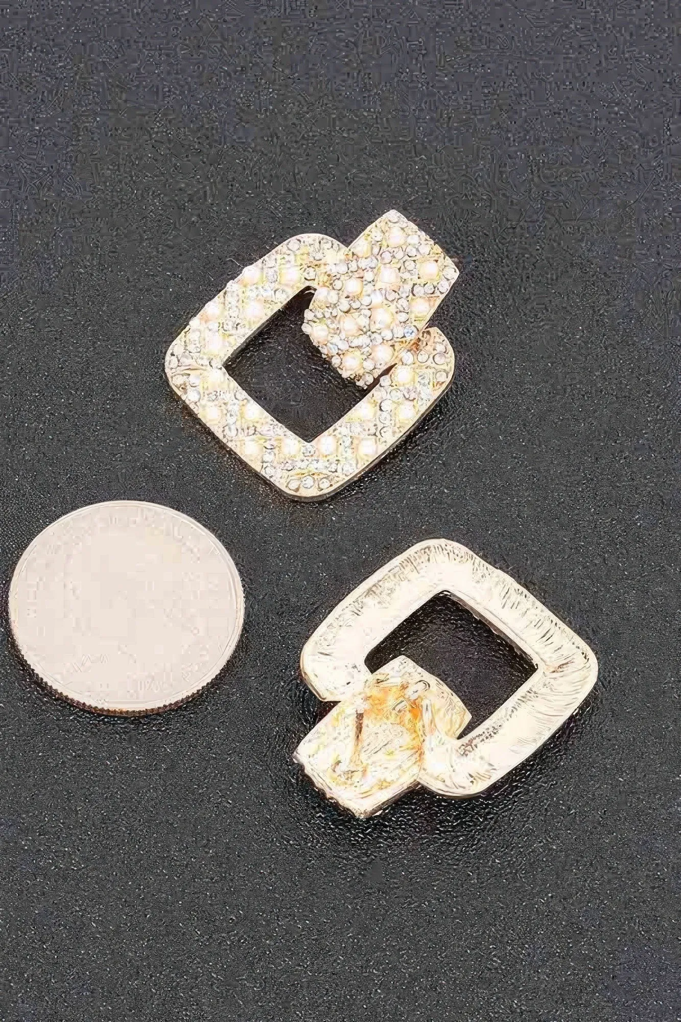 Rectangle Link Faux Pearl Rhinestone Dangle Earrings