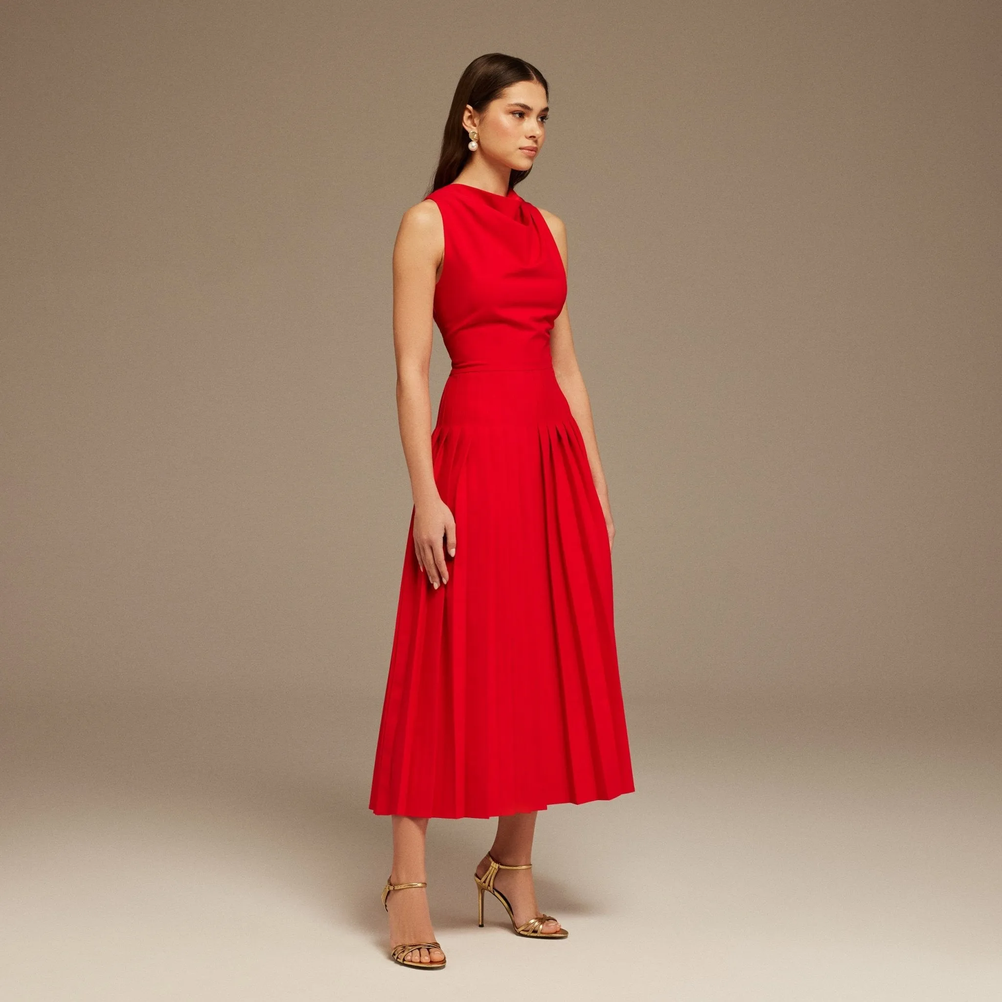 Red Drape Halter Neck Maxi Dress