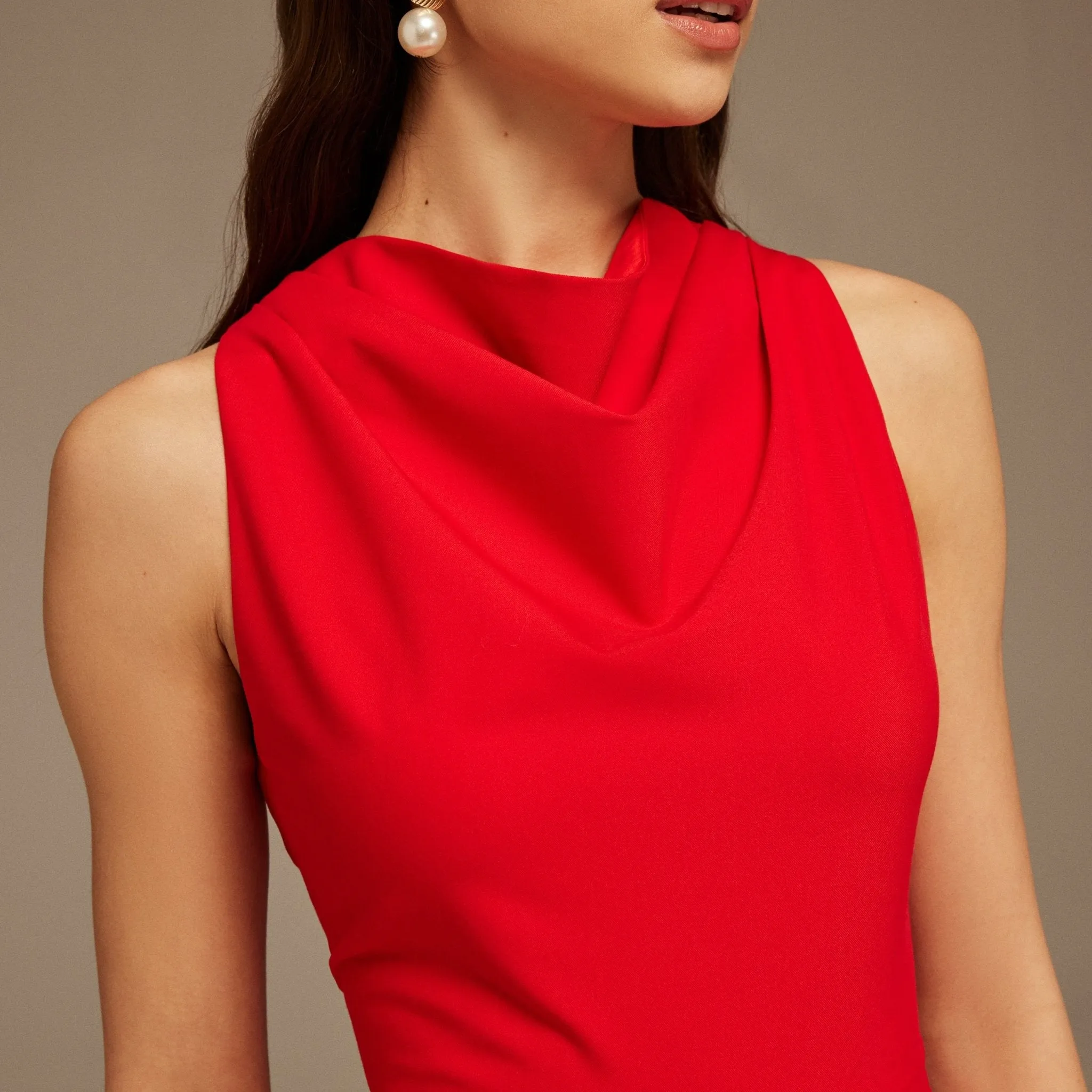 Red Drape Halter Neck Maxi Dress