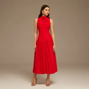 Red Drape Halter Neck Maxi Dress