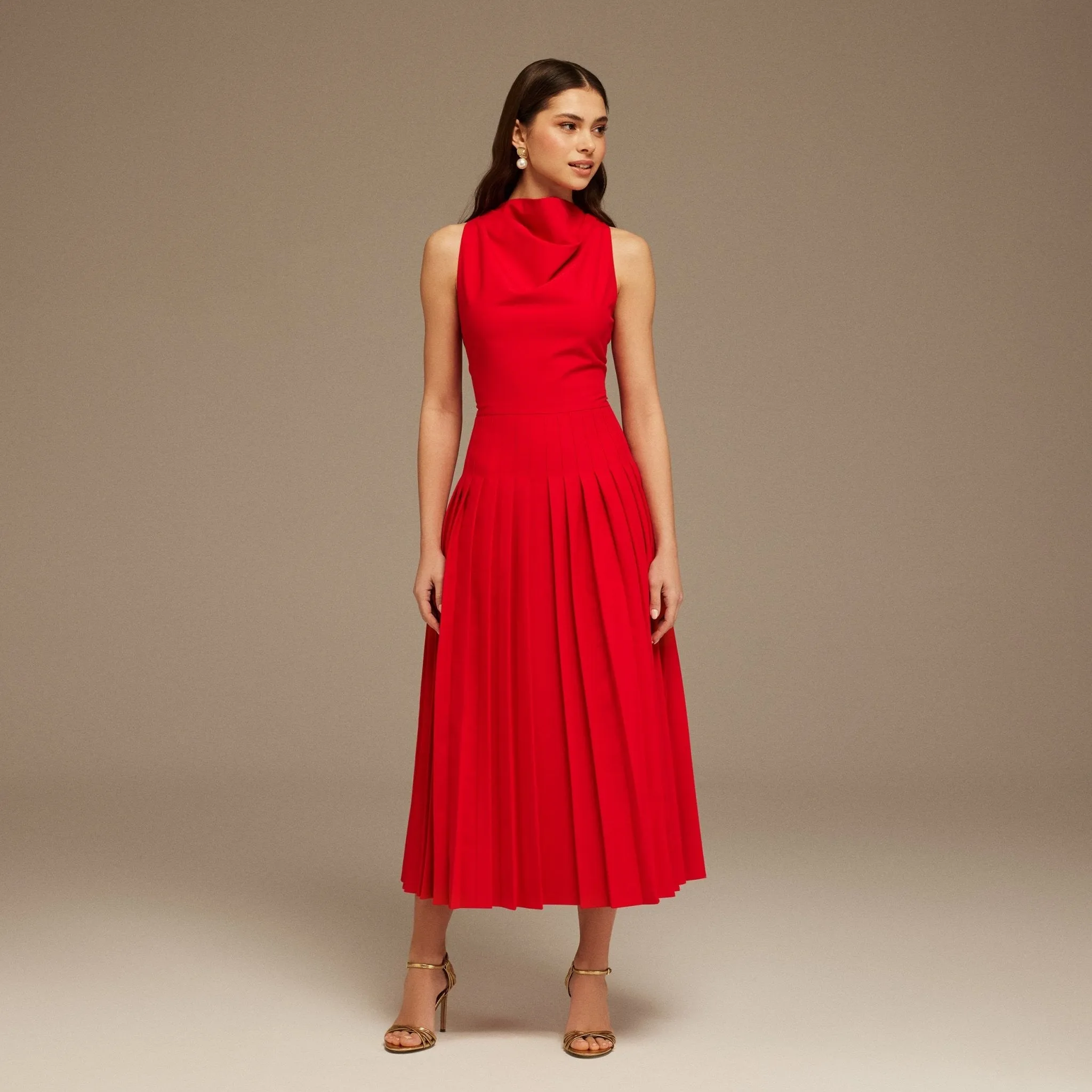 Red Drape Halter Neck Maxi Dress
