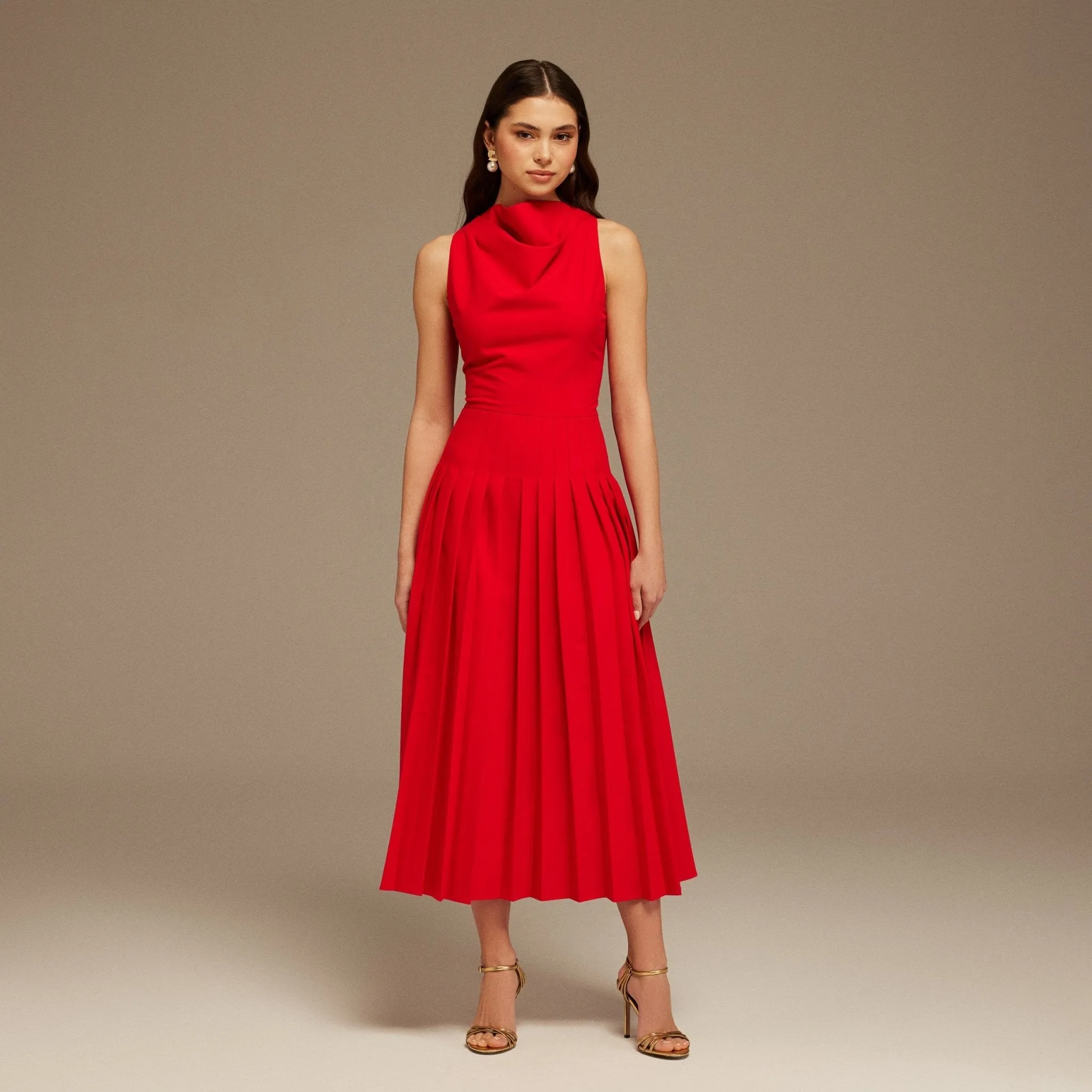 Red Drape Halter Neck Maxi Dress