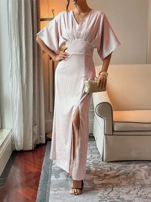 Retro Leopard Print Maxi Dress with High Slit and V-Neck