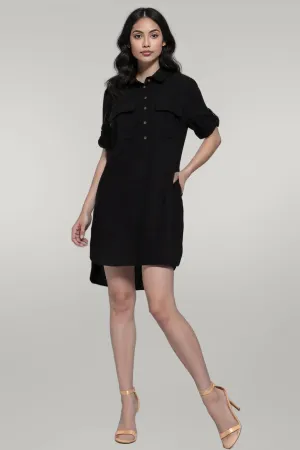 Roll Up Short Sleeve Straight  Mini Dress