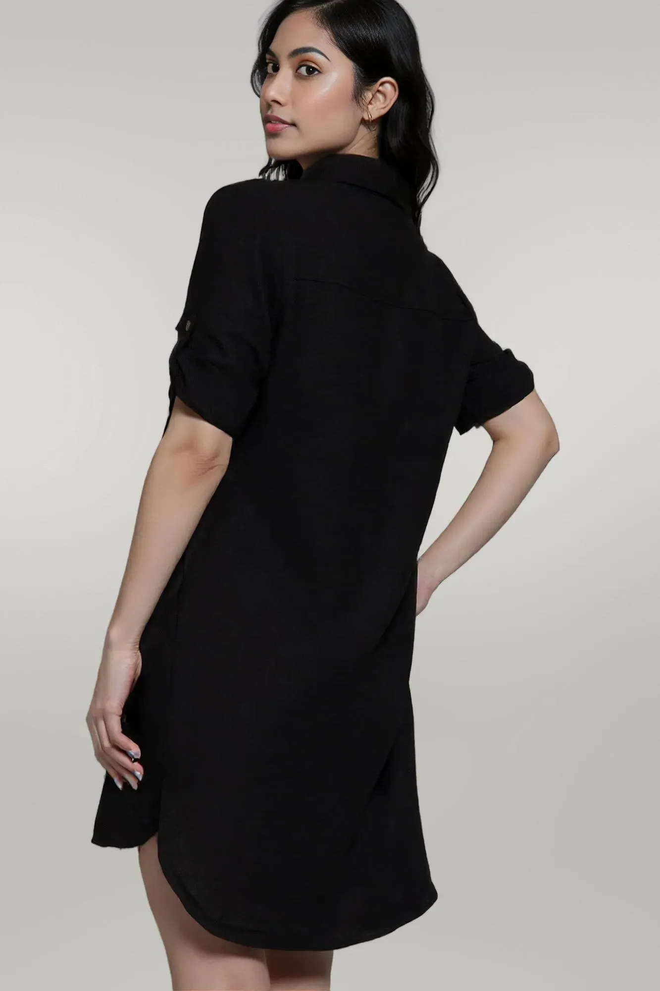 Roll Up Short Sleeve Straight  Mini Dress