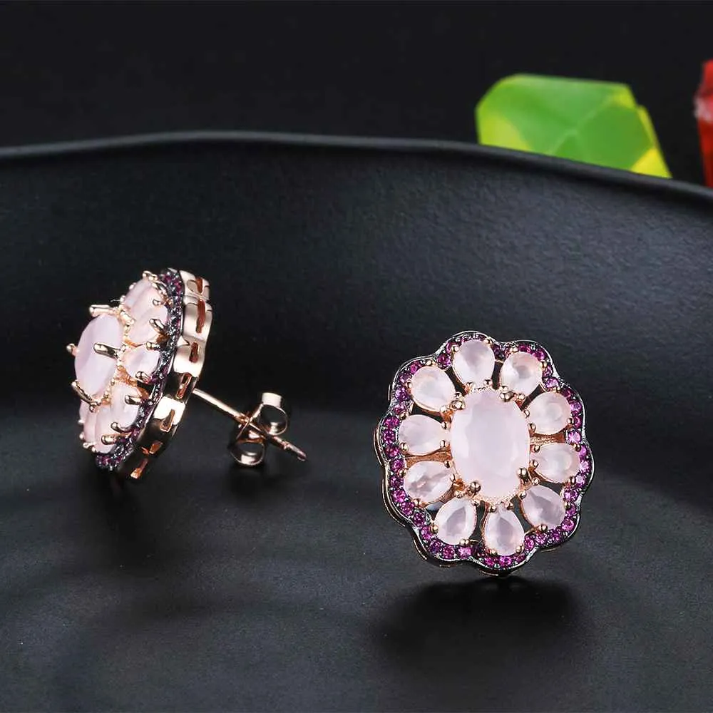 Romantic 925 Silver Stud Earrings Pink Daisy Earrings For Women Girl Trendy Jewelry Anniversary Gift