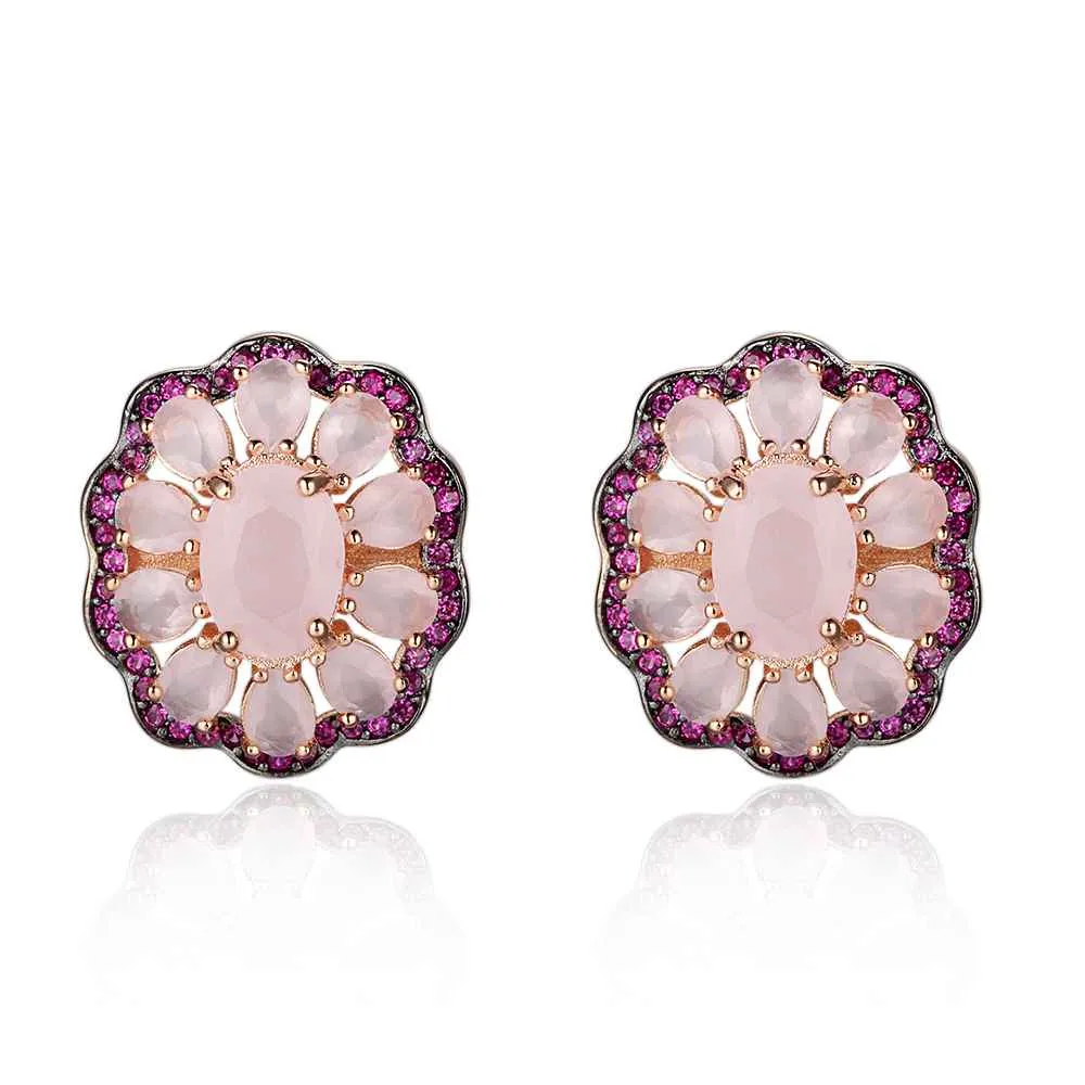 Romantic 925 Silver Stud Earrings Pink Daisy Earrings For Women Girl Trendy Jewelry Anniversary Gift