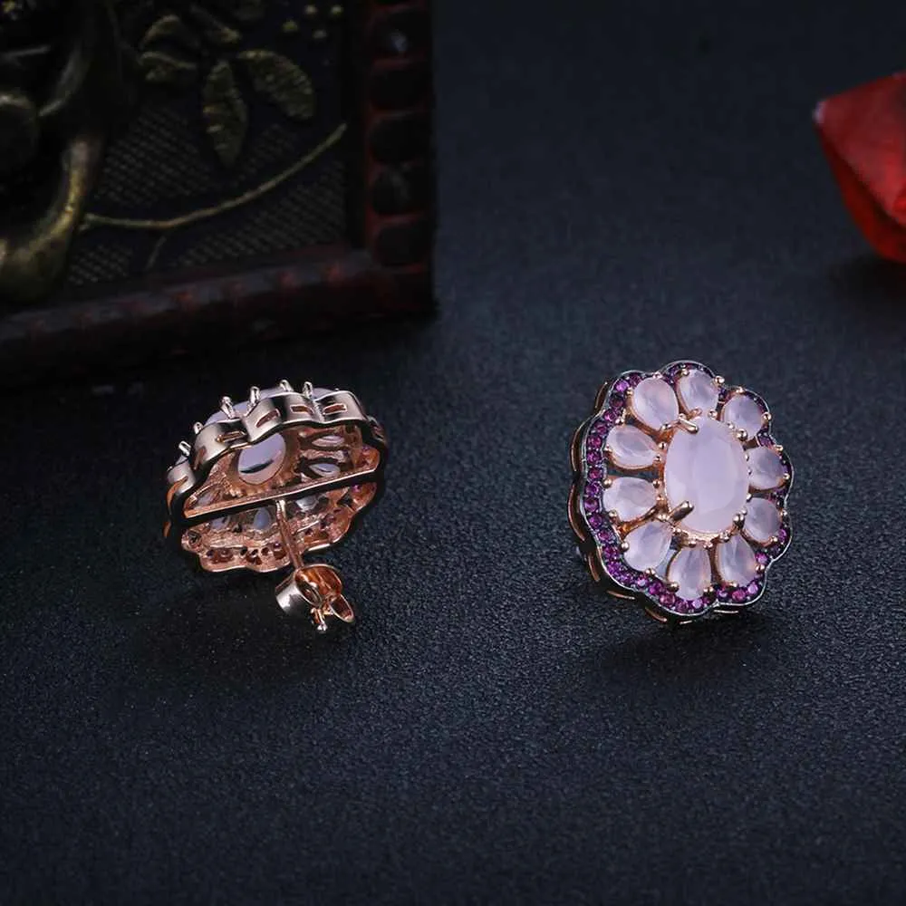 Romantic 925 Silver Stud Earrings Pink Daisy Earrings For Women Girl Trendy Jewelry Anniversary Gift