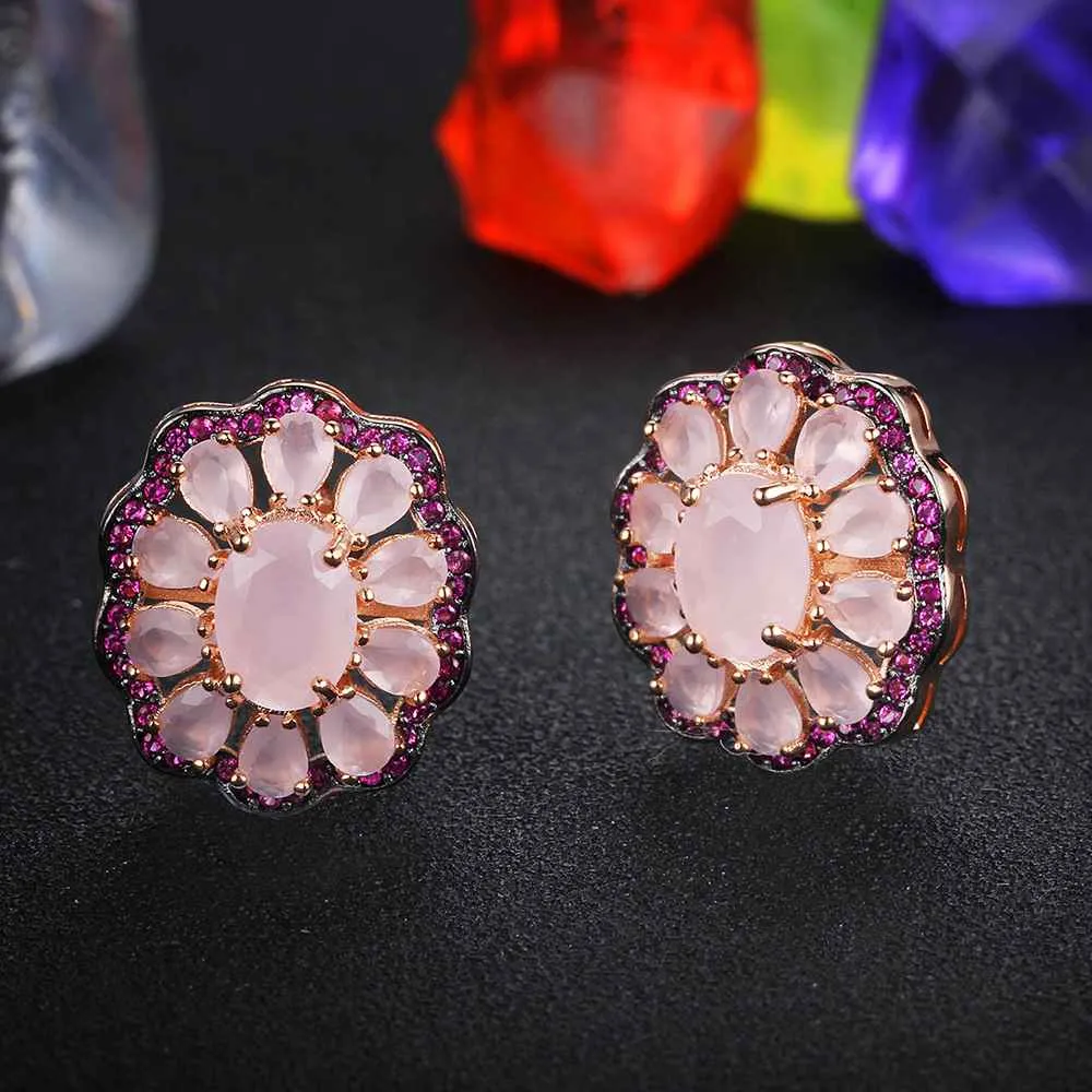 Romantic 925 Silver Stud Earrings Pink Daisy Earrings For Women Girl Trendy Jewelry Anniversary Gift