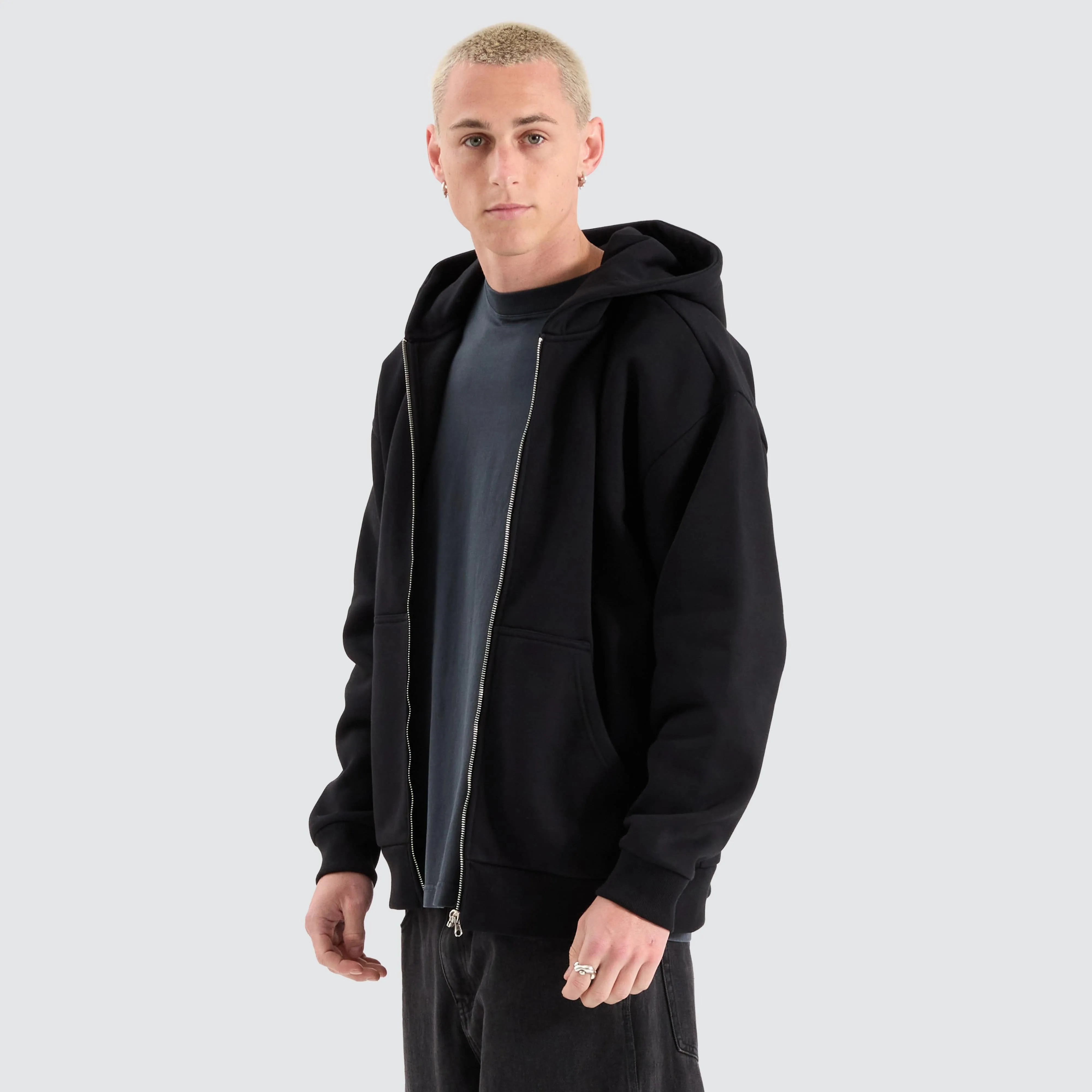 Rosthern Relaxed Zip Through Hoodie Jet Black