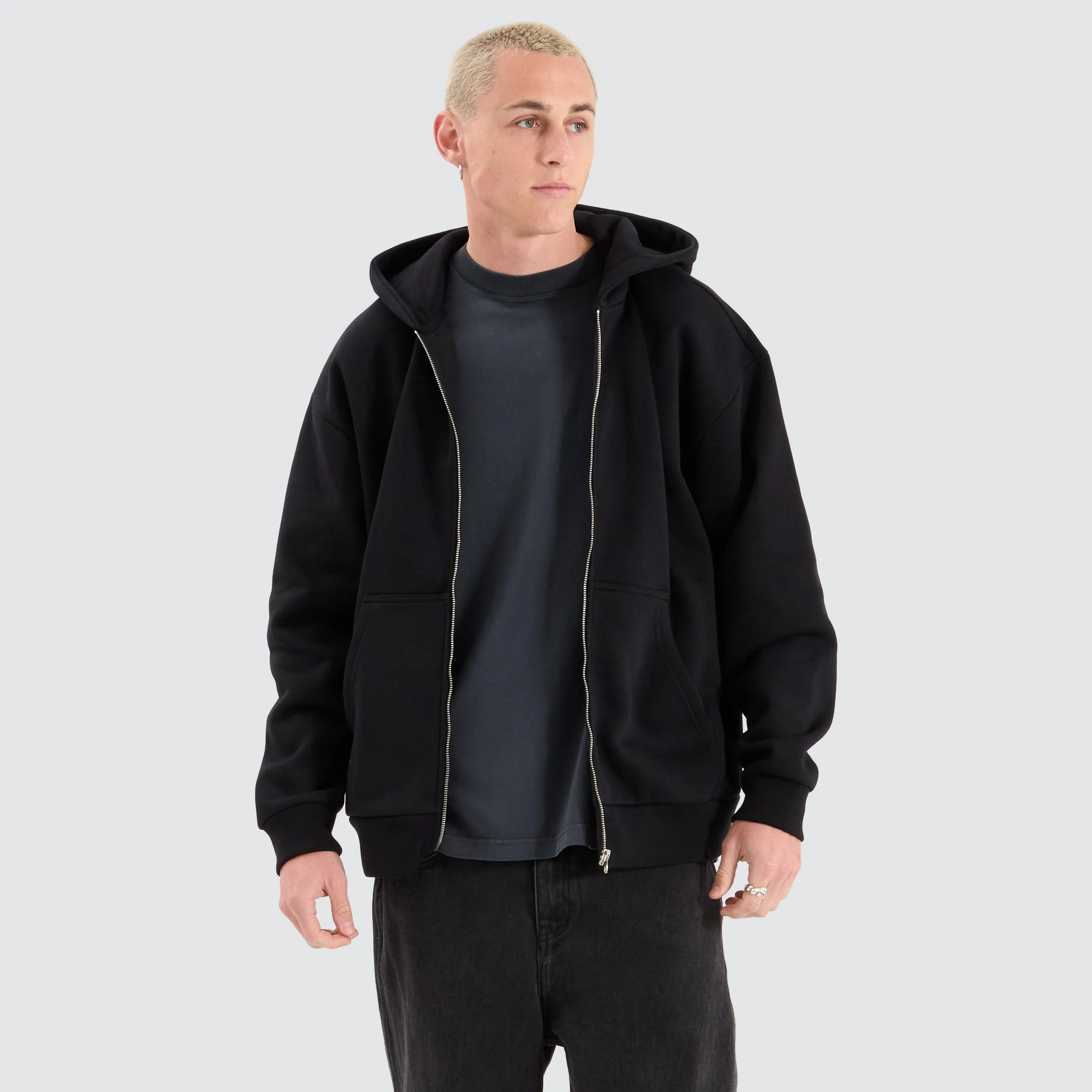 Rosthern Relaxed Zip Through Hoodie Jet Black