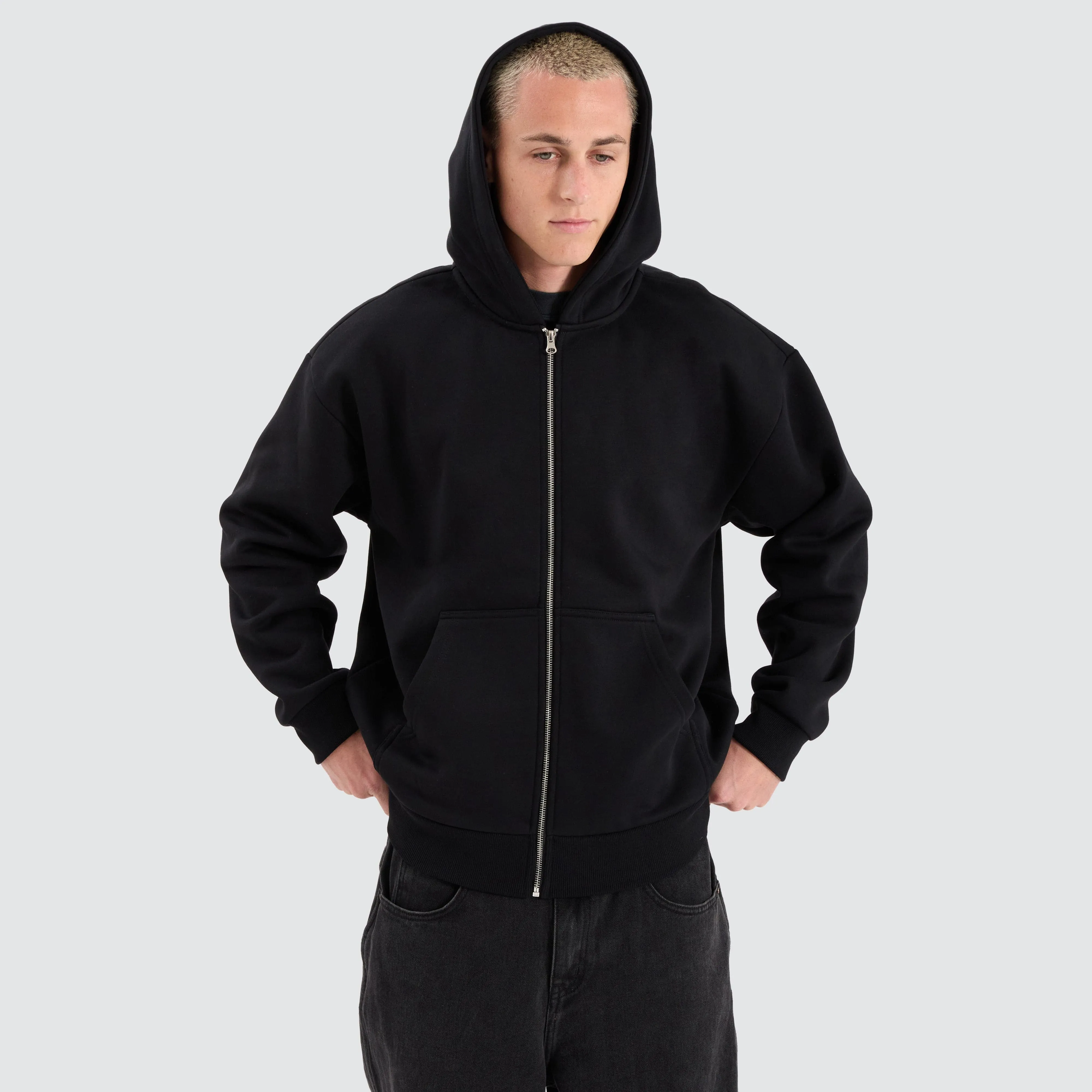 Rosthern Relaxed Zip Through Hoodie Jet Black