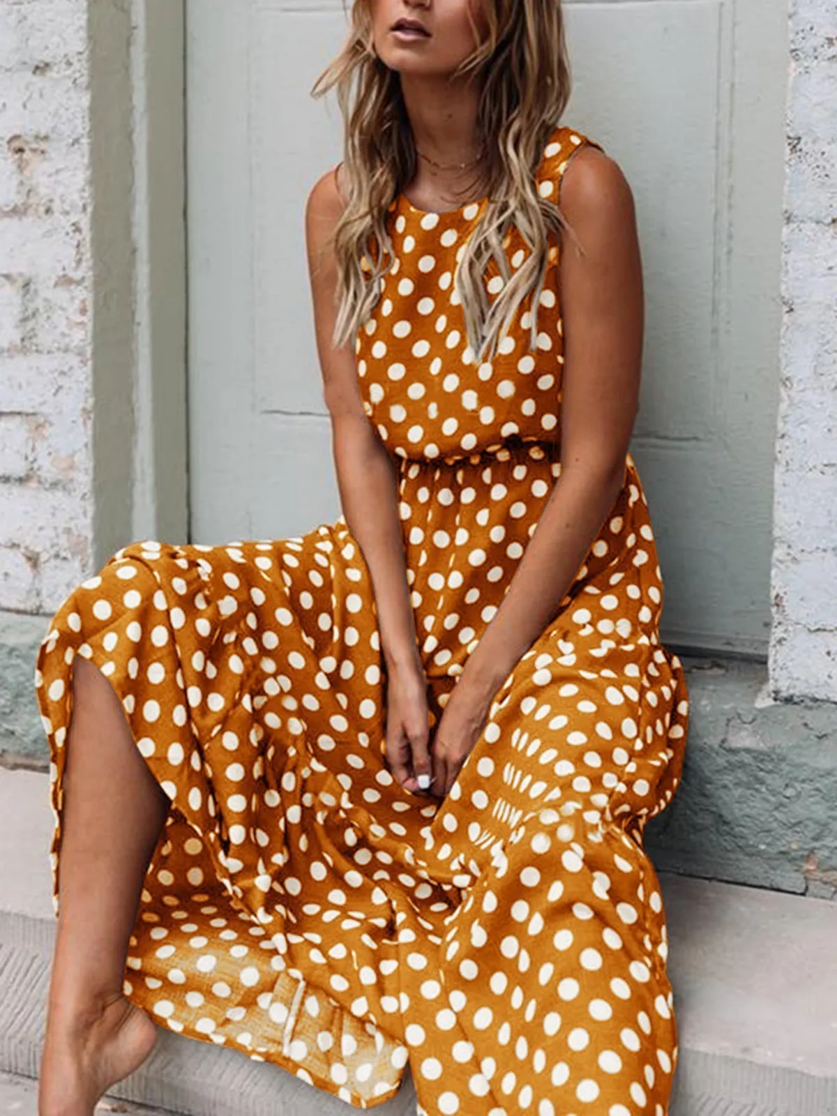 Round Neck  Polka Dots Casual Dresses
